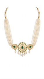 Royal Emerald Pearl Jadau Necklace Set with Green Stones | Premium Bridal & Festive Jewellery Under ₹1000 | C-221 - Image 4