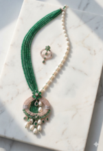 Premium Emerald Green fusion Ad long Necklace with earrings | C-238 - Image 2