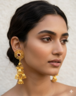 Exquisite Gold-Finished Kashmiri Jhumka Earrings