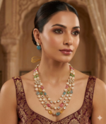 KRITI Multi-Color Navratna Style Kundan & Pearl Layered Necklace Set with Earrings wedding Style | C- 234