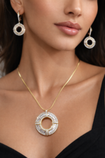 Elegant Circular Crystal Pendant Set with Snake Chain – Lightweight Luxury (18") | C -231