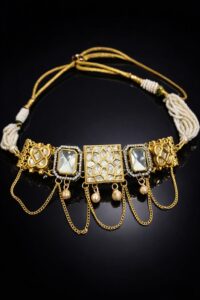 Gold Plated Kundan Choker Necklace with Pearl Dori | Aarambh Jewellery | C-422 Gold Plated Kundan Choker Necklace with Pearl Dori for Wedding and Festive Wear