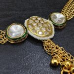 Gold Look Kundan Stone Choker Necklace Set with Jhumki Earrings | C- 424 - Image 3