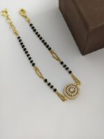 Gold Look Black Beaded Bracelet with Crystal Stone Design | C -426 - Image 3