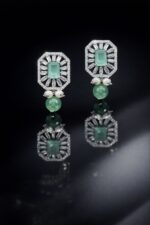 Green Emerald Pearl Necklace Set with Matching Earrings | C - 429 - Image 2